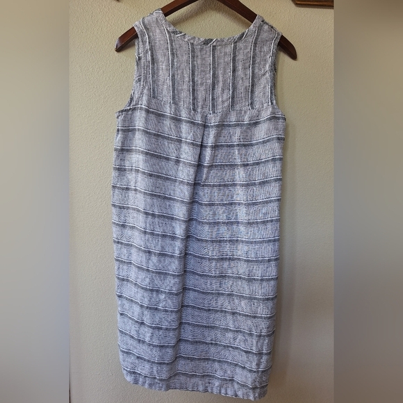 Habitat Womens Knee-Length Linen Shift Tank Dress. Gray Striped Size S - Picture 7 of 8